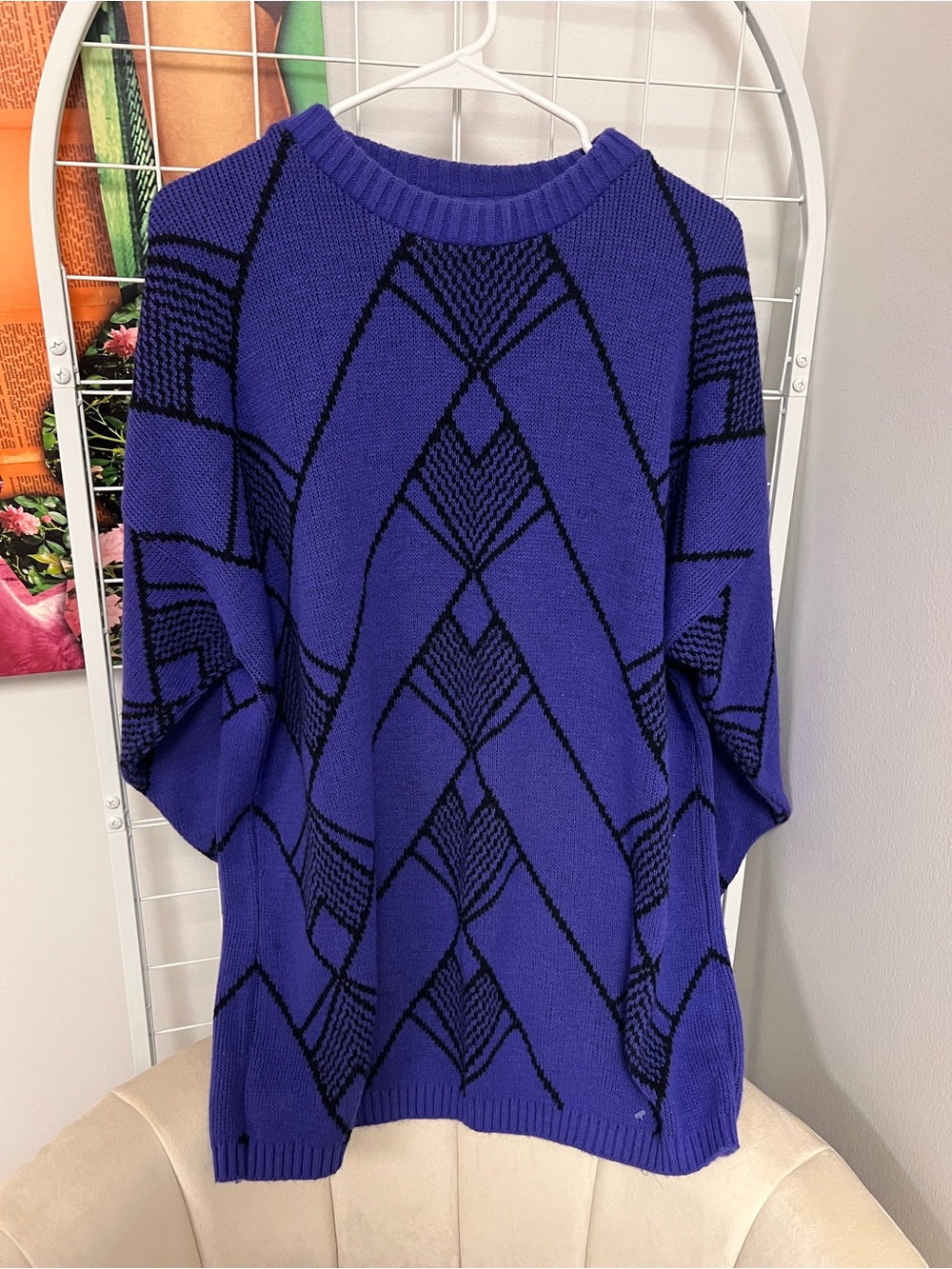 Pandora Royal Blue and Black Geometric Knit Sweater